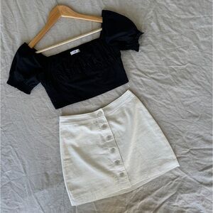 Sunday Best linen mini skirt & TNA cropped blouse